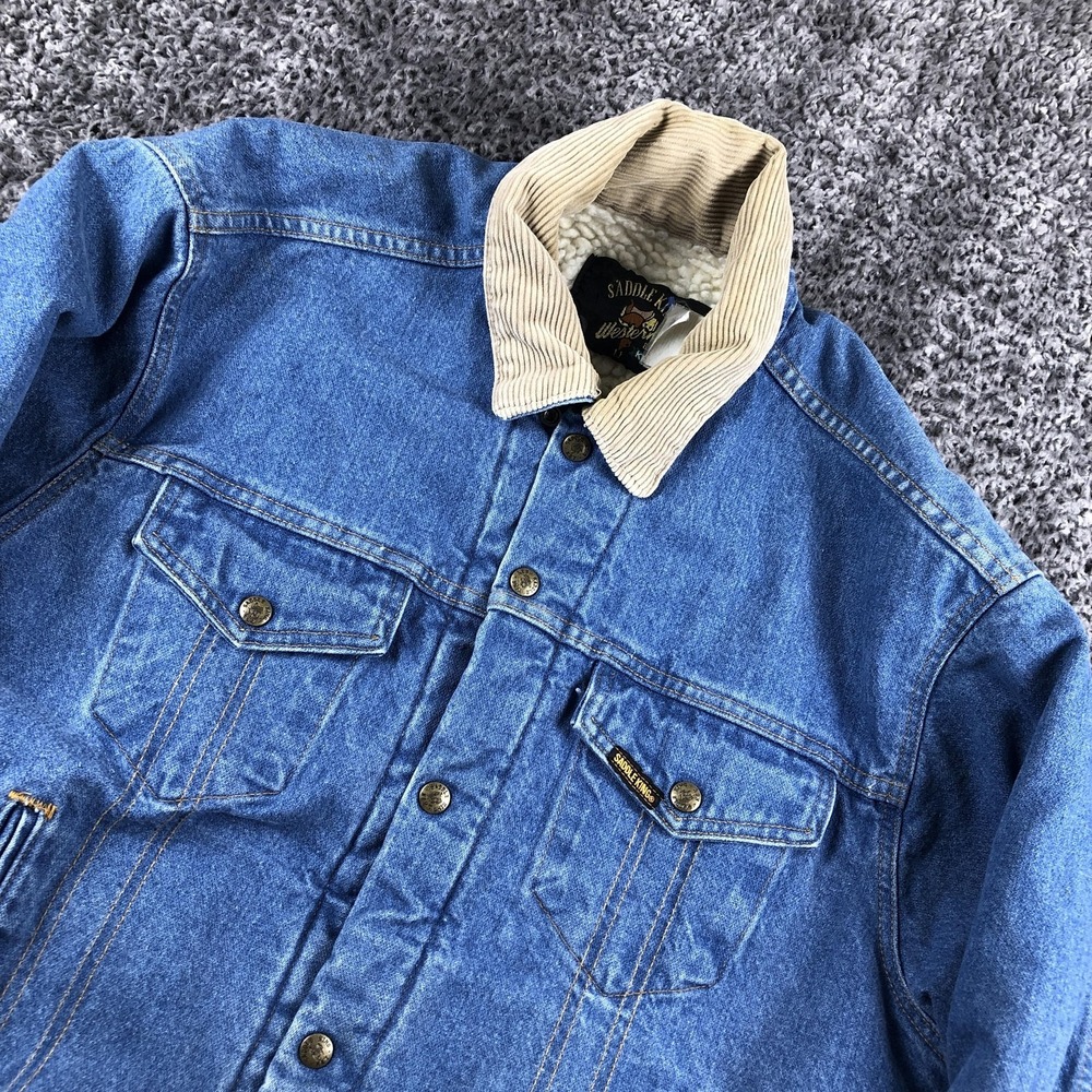 Saddle King Jacket Mens XL Blue Denim Sherpa‎ Lined Western Bomber Workwear